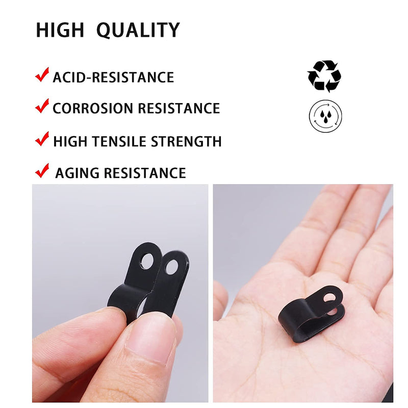 [Australia - AusPower] - mankk 100PCS 1/4 Inch Rope Light Clips P-Style Mounting Clips Plastic Cable Clamps with Compatible Stainless Steel Pan Head Phillips Screws for Wire Management M-034-BK-LS Black with screw 