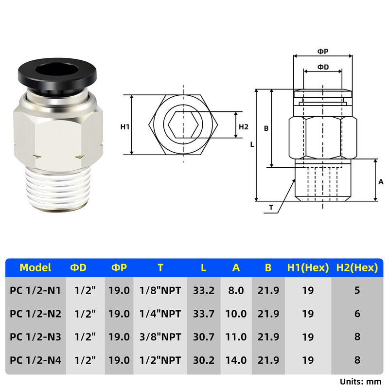 [Australia - AusPower] - TAILONZ PNEUMATIC Elbow and Straight Combination 1/2 Inch Tube OD x 1/4 Inch NPT Thread Push to Connect Fittings PC-1/2-N2+PL-1/2-N2(Pack of 12) 1/2"OD x 1/4"NPT 
