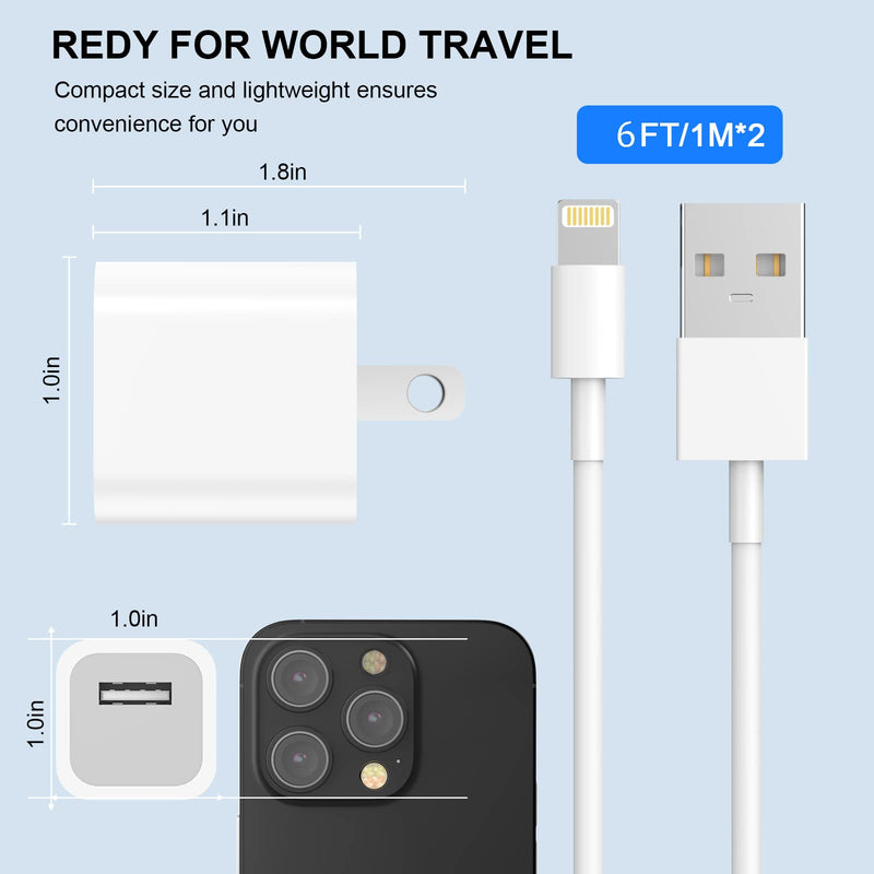 [Australia - AusPower] - iPhone Charger,[Apple MFi Certified] 2Pack 6FT Lightning Cable Data Sync Apple Charging Cords With 2Pack USB Wall Charger Travel Plug Adapter Compatible with iPhone 14/13/12/11/Mini/XS/Max/XR/X/8/7/SE 