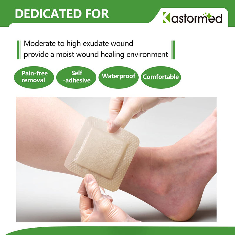 [Australia - AusPower] - Silicone Adhesive Foam Dressing with Gentle Border 4''x4'' 10 Pack, High Absorbency Foam Wound Bandage for Bed Sore, Leg Ulcer, Diabetic Ulcer 4'' x 4'' - 10 Pack 