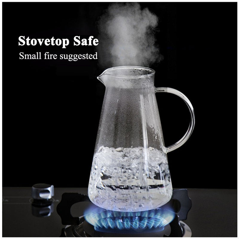 [Australia - AusPower] - SUSTEAS 2.0 Liter 68oz Glass Pitcher with Lid, Easy Clean Heat Resistant Glass Water Carafe with Handle for Hot/Cold Beverages - Water, Cold Brew, Iced Tea & Juice 