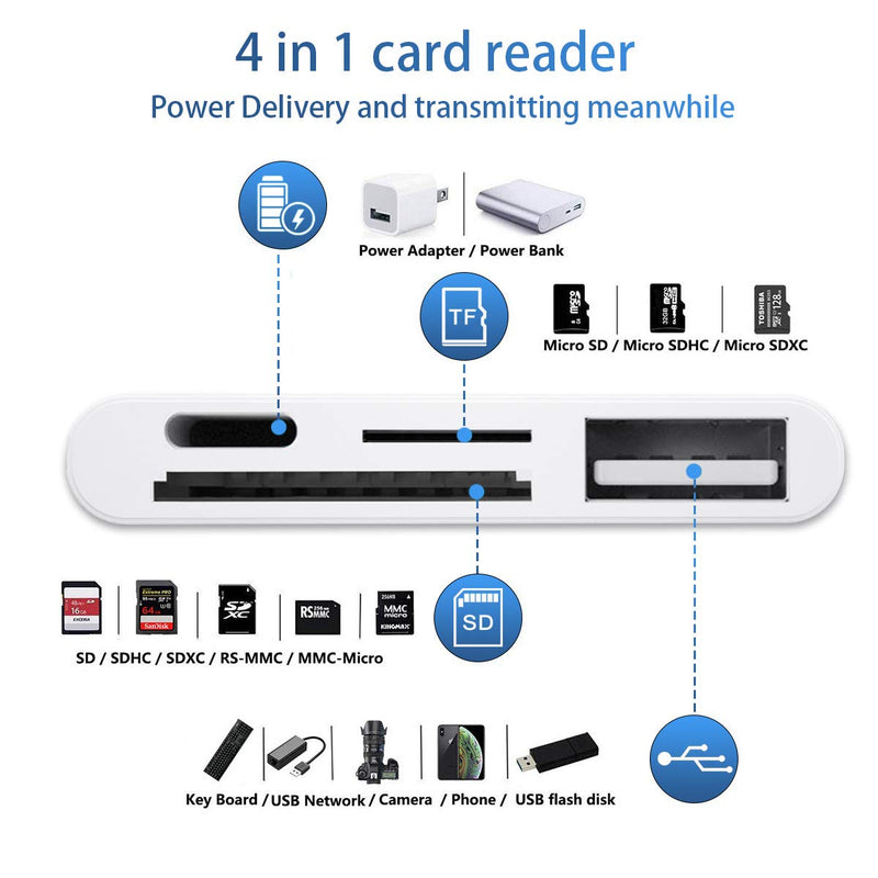 [Australia - AusPower] - SD Card Reader for iPhone/iPad,SD TF Reader for iPhone/iPad,4 in 1 USB OTG Camera Connection Kits with SD TF Card Reader and Charge Adapter Compatible iPhone/iPad,Support iOS 15. 4 in 1 USB Adapter 