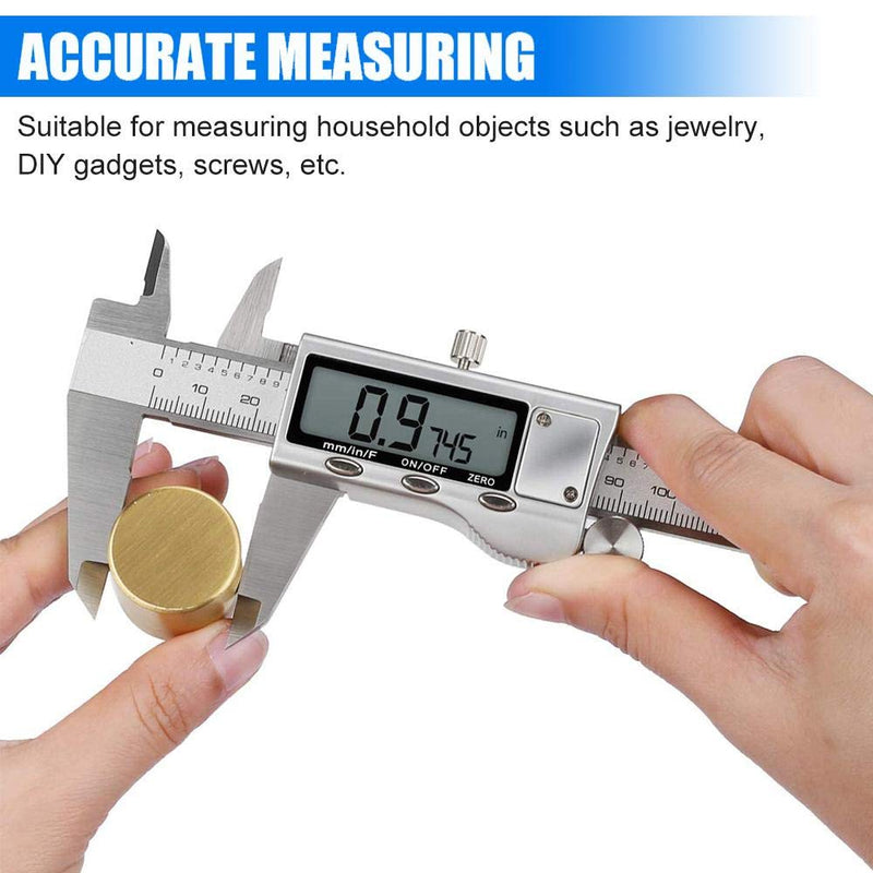 [Australia - AusPower] - Digital Caliper Measuring Tool, Stainless Steel Vernier Caliper Digital Micrometer with Large LCD Screen, Easy Switch from Inch Metric Fraction, 6 Inch Caliper Tool for DIY/Household 20-F 