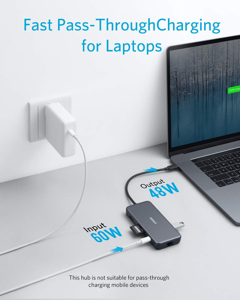 [Australia - AusPower] - Anker USB C Hub Adapter, PowerExpand+ 7-in-1 USB C Hub, with 4K USB C to HDMI, 60W Power Delivery, 1Gbps Ethernet, 2 USB 3.0 Ports, SD and microSD Card Readers, for MacBook Pro and Other USB C Laptops 