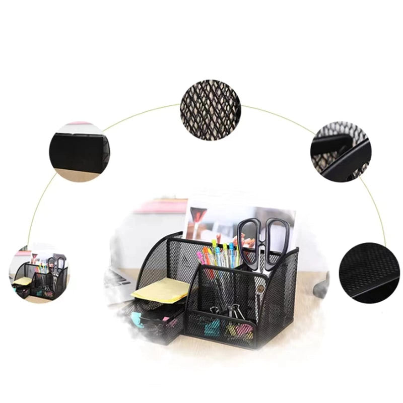 [Australia - AusPower] - Office Desk Organizer and Accessories, Mesh Desk Organizer with 7 Compartments + Drawer, black 