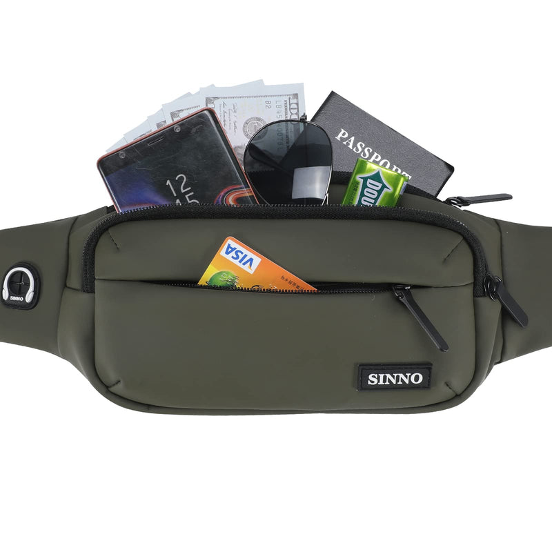 [Australia - AusPower] - SINNO Large Fanny Pack With 4-Zipper Pockets for Running Hiking Travel Workout Dog Walking Outdoors Sport Fishing Waist Pack Bag PU-Army Green(4 Zipper Pockets) 