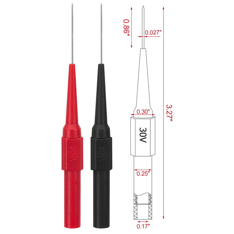 [Australia - AusPower] - OIIKI 4Pcs 0.7mm Test Probe Pins, Non-Destructive Insulation Wire Piercing Needle, Stainless Steel Back Probe Pins, Super Tip Multimeter Probes for Banana Socket Plug, Car Tester (Black&Red) Style 1 