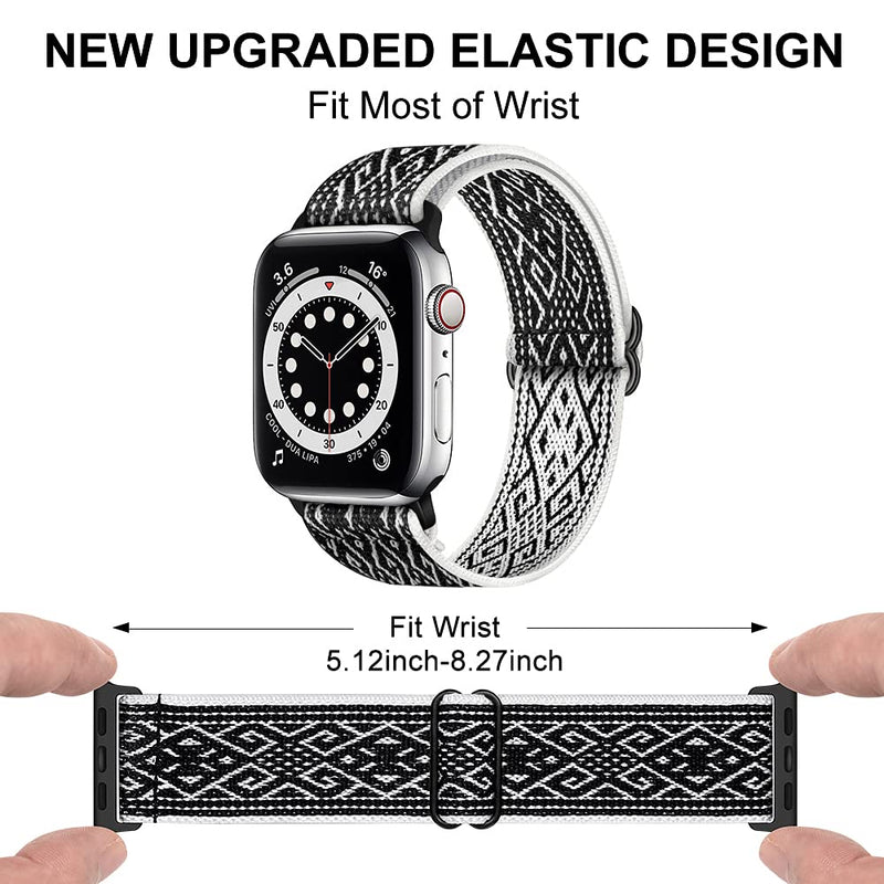 [Australia - AusPower] - SIRUIBO Stretchy Nylon Solo Loop Bands Compatible with Apple Watch 42mm 44mm 45mm, Adjust Stretch Braided Sport Elastics Women Men Compatible with iWatch Series 7/6/5/4/3/2/1 SE, Black White Rhombus 42mm/44mm/45mm 
