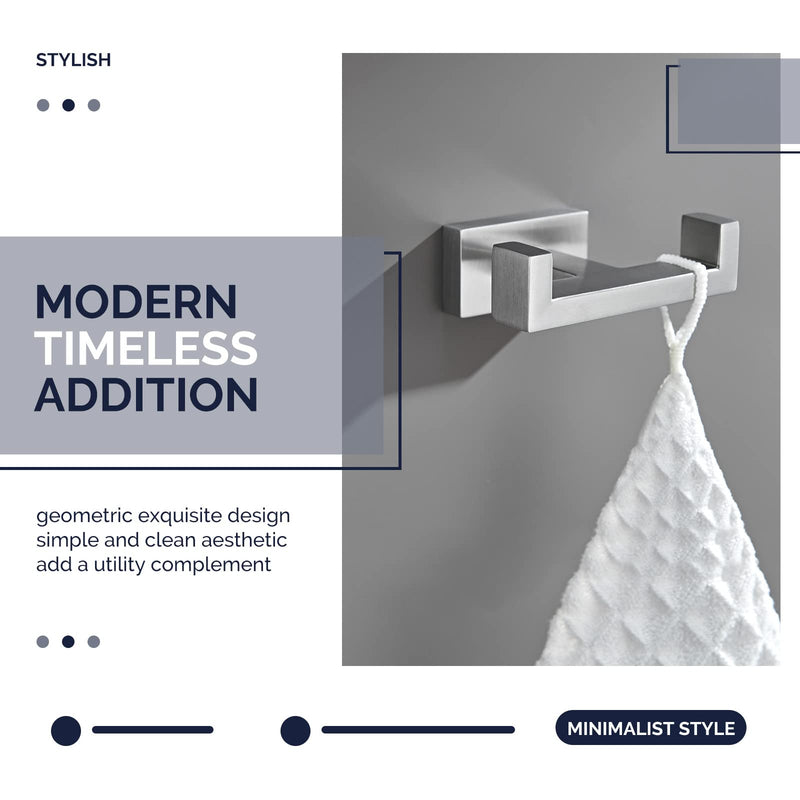 [Australia - AusPower] - Square Single Towel Hook 2 PCS Bundle with Double Towel Hook (Brushed Nickel) 