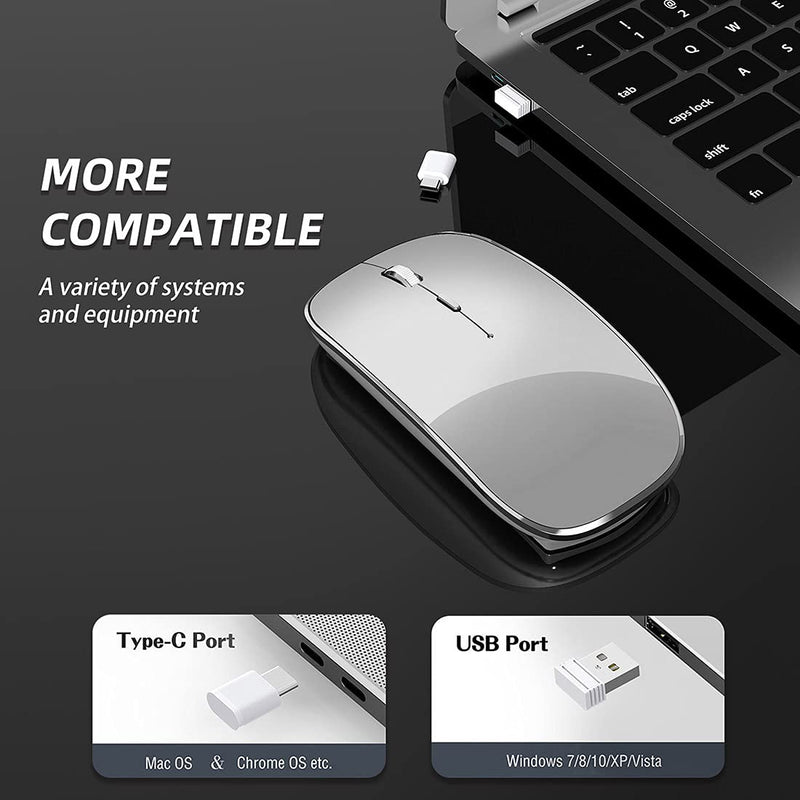 [Australia - AusPower] - Halpilt Wireless Mouse Chargeable Portable Silent Wireless Mouse USB and Type-C Dual Mode Wireless Mouse 3 Adjustable DPI for Laptop, Mac, MacBook, Android, PC (Q23S Grey) 