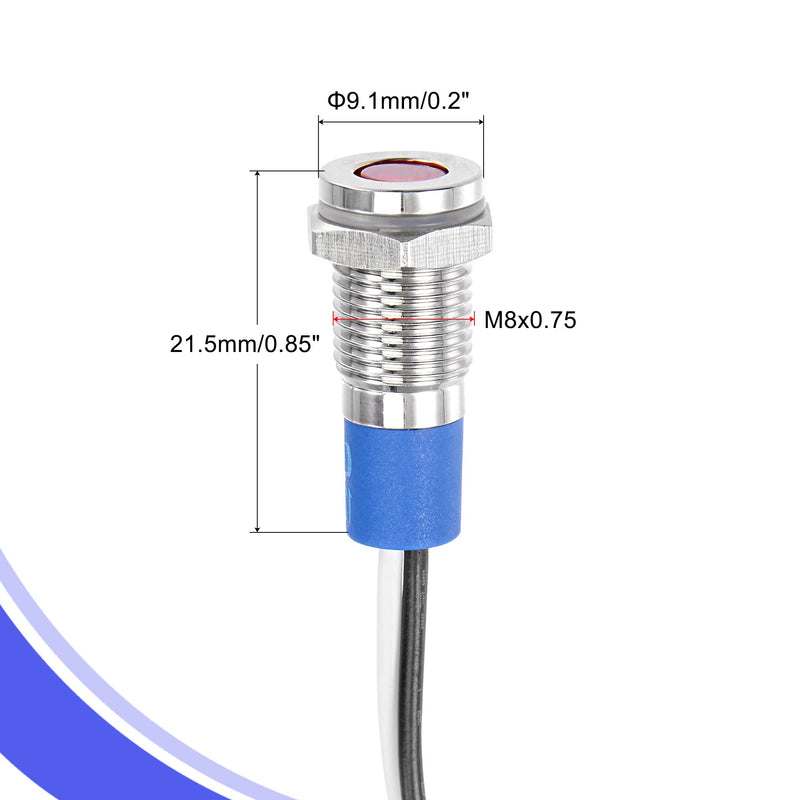 [Australia - AusPower] - MECCANIXITY Indicator LED Light 12V 8mm M8 Panel Mount Metal Waterproof Signal Lamp 130mm Wire with O Ring, Red Pack of 2 