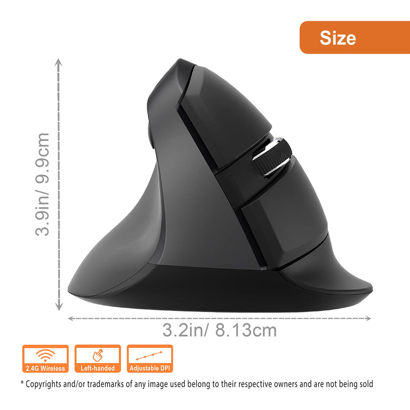 [Australia - AusPower] - J-Tech Digital Left Handed Wireless Ergonomic Vertical Mouse for Small Hands with USB Nano Transceiver, AA Battery, 4 DPI, Compatible with Mac and PC, Black [V628ML] 
