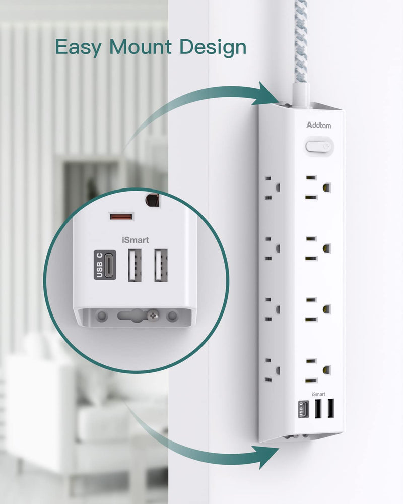[Australia - AusPower] - 15FT Extension Cord - Power Strip Surge Protector, Long Cord with 12 Widely AC Outlets 3 USB, Flat Plug Extension Cord, Wall Mount, Desk Charging Station for Office Home College Dorm Room Essentials 15 FT 