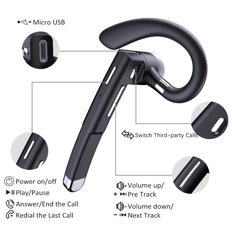 [Australia - AusPower] - Bluetooth Phone Headset Earpiece for Cell Phones Phone Ear Pieces Single Earbud Wireless Earpiece Headphones Ear with Microphone Noise Canceling Heeds-Free Earphones for Driving Office Android 