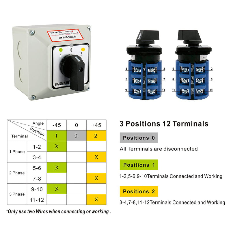 [Australia - AusPower] - Baomain Universal Rotary Changeover Switch SZW26-40/D303.3D with Master Switch Exterior Box 660V 40A 12 Position 3 Phase 