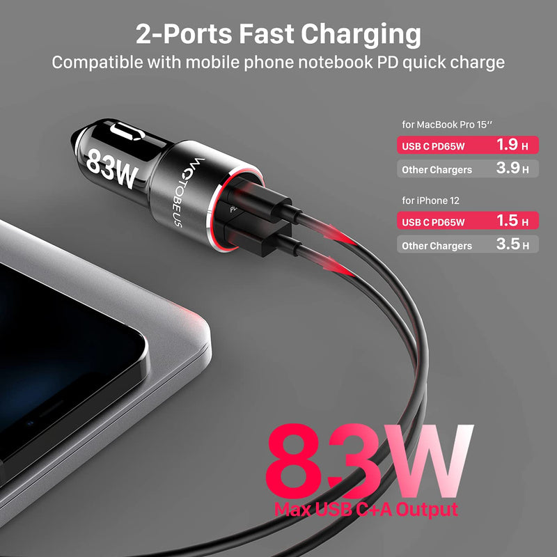 [Australia - AusPower] - USB C Car Charger Adapter 83W, WOTOBEUS 65W Type C PD PPS 45W 25W Super Fast Charging QC3.0 18W Cigarette Lighter for iPhone 13 12 11 Pro Max 30W Samsung S21 Note20 Ultra iPad MacBook Laptop Pixel 