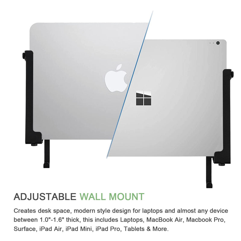 [Australia - AusPower] - IFCASE Aluminum Wall Laptop Mount Holder for MacBook Air, Pro, Surface, iPad, Tablets, Cell Phones with Headphone Hook, Anti-Scratch Pads, Adhesive & Screws (Black) Black 