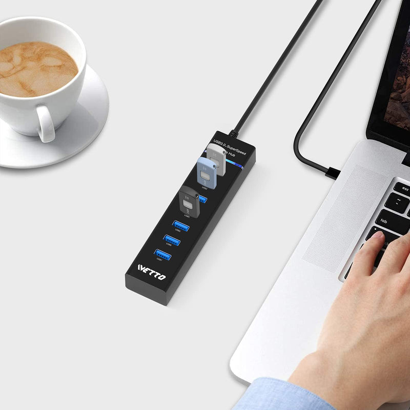 [Australia - AusPower] - 7-Port USB 3.0 Hub, IVETTO Data USB Hub with 38inch Long Cable for Laptop, PC, MacBook, Mac Pro, Mac Mini, iMac, Surface Pro and More 