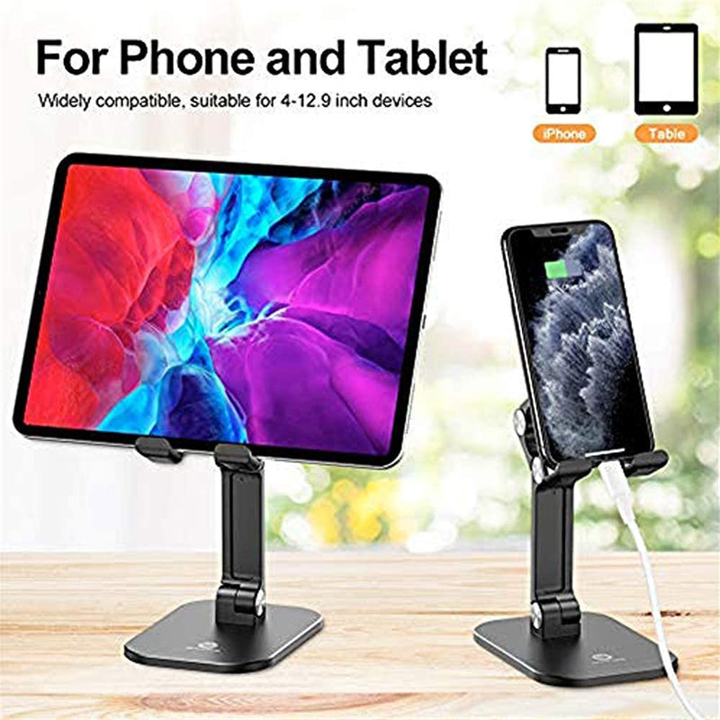 [Australia - AusPower] - OCYCLONE Cell Phone Stand, Angle Height Adjustable iPhone Stand for Desk, Foldable Cell Phone Holder iPad Tablet Stand Compatible with 4"-12.9" iPhone 11 12 13 Pro Max XR SE/iPad/Kindle/Tablet - Black 