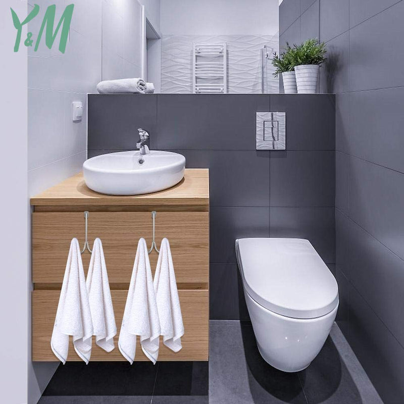 [Australia - AusPower] - Y&M 2PC Over The Door Hooks Double Hooks, Metal Door Hanger Twin Hooks Organizer for Hanging Coats, Hats, Robes, Towels- Silver 2 Silver 2P 