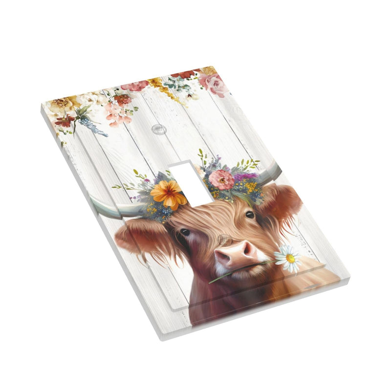 [Australia - AusPower] - Ukutarly Highland Cow Decorative Electrical 1 Gang Single Toggle Rustic Floral Wall Plate Farmhouse Light Switch Cover Faceplate Wallplate For Kitchen Home Office Room 