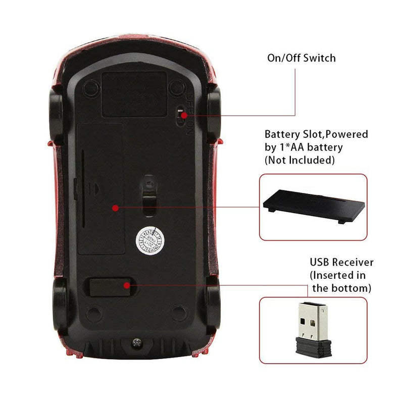 [Australia - AusPower] - Jinfili Sleep Sport Car Shaped Wireless Computer Mouse Ergonomic Gaming Optical Mouse USB 2.4G Mini Receiver Office Accessories for PC Windows Laptop Notebook Mac Red 