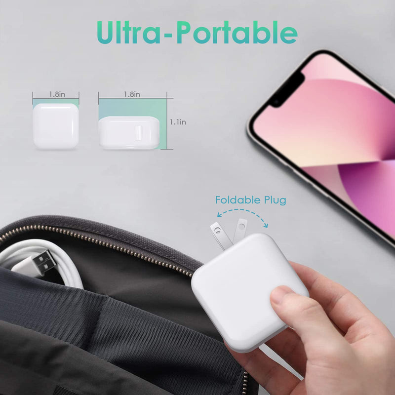 [Australia - AusPower] - iPad Charger iPhone Charger, 12W Foldable USB Charger Block USB Wall Charger with 3FT USB to Lightning Cable, Phone Charger for iPad, iPad Mini, iPad Air 1/2/3, iPad Pro 10.5 Inch, iPhone 13/12/X/8/7 