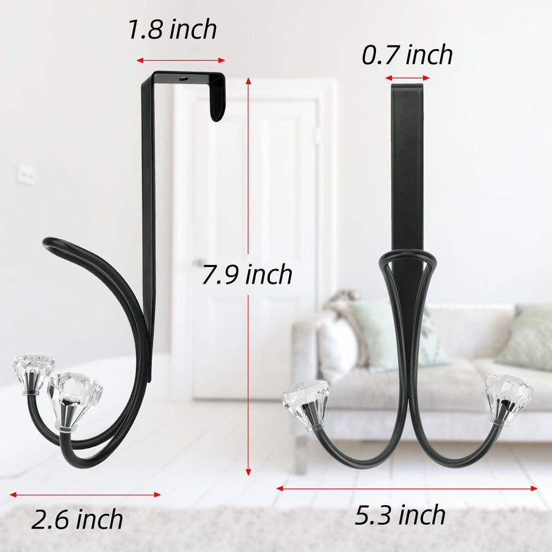 [Australia - AusPower] - 2 Pack Over The Door Double Hooks Hanger Metal and Crystal Design for Hanging Towel Coats Clothes Hats Bags Bathroom Black 2 Pack 