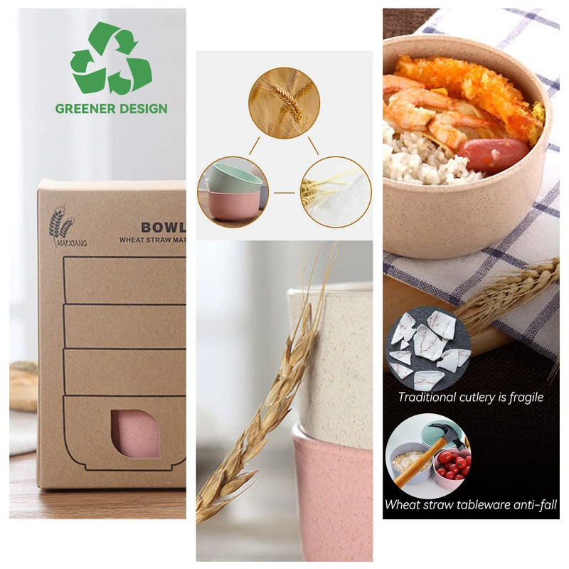 [Australia - AusPower] - Snack Bowls,Set of 4 Rice Bowls,100% BPA-Free Wheat Straw Fiber Snack Bowls,Eco-friendly Safe Kitchen Bowl for Children Adult Support Microwave(14 oz-4pack) 14 oz-4pack 