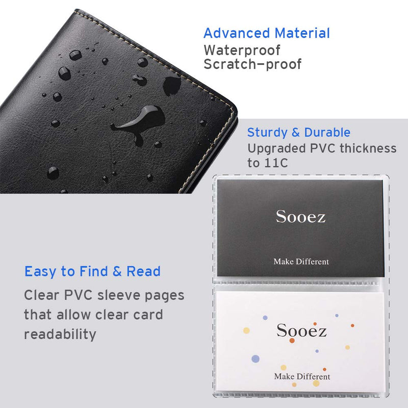 [Australia - AusPower] - Sooez Leather Business Card Book Holder, Professional Business Cards Book Organizer PU Name Card Credit Cards Book Holder Booklet (Black) Black 