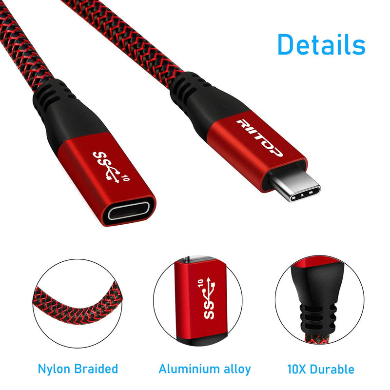 [Australia - AusPower] - USB C Extension Cable Short(2-Pack),RIITOP USB-C Male to Female Extender Braided Cord for Nintendo Switch, MacBook Pro 7.8inch Red 7.8inch(2Pack) 