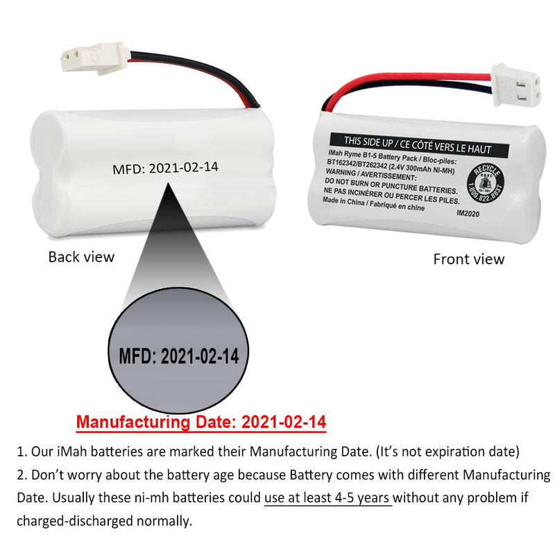 [Australia - AusPower] - iMah BT162342/BT262342 2.4V 300mAh Ni-MH Cordless Phone Battery Pack, Also Compatible with BT183342/BT283342 AT&T EL52351 TL90070 VTech CS5119 DS6511 DS6722 LS6305 Handset, 5-Pack 