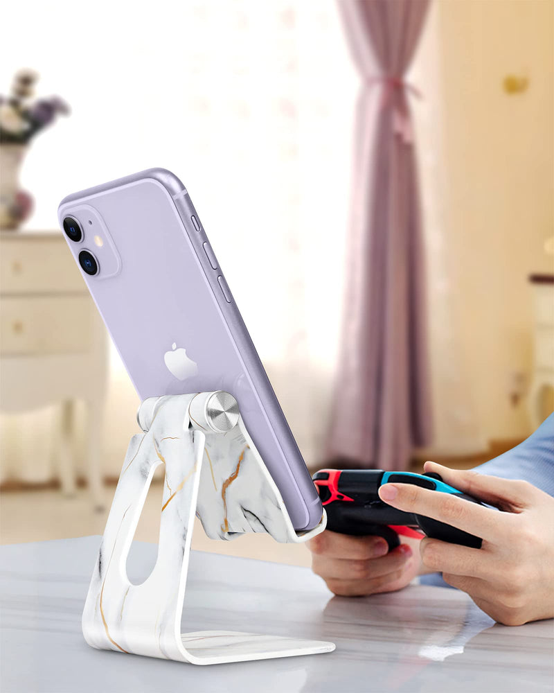[Australia - AusPower] - Adjustable Cell Phone Stand, CreaDream Marble Phone Stand, Cradle, Dock, Holder, Aluminum Desktop Stand Compatible with Phone Xs Max Xr 8 7 6 6s Plus SE, Accessories Desk,All Mobile Phones-White/Gold 