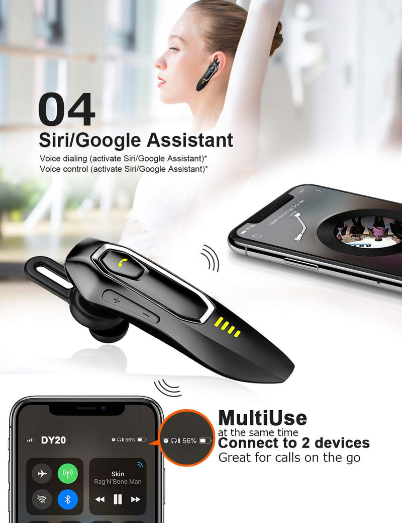 [Australia - AusPower] - Bluetooth Earpiece V5.0, HD Voice Noise Cancelling, 30H Talking Time and 15 Days Long Standby, Built-in 220mAh Battery, Handsfree Wireless Bluetooth Headset for Cell Phone Black 