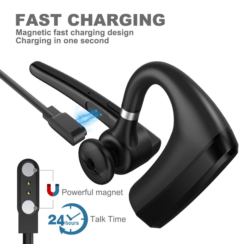 [Australia - AusPower] - Bluetooth Headset V5.0, Wireless Bluetooth Earpiece 24Hrs HD Calling,CVC8.0 Dual Mic Noise Cancelling, Hands-Free Bluetooth Earphone for Driving/Business/Office Black 