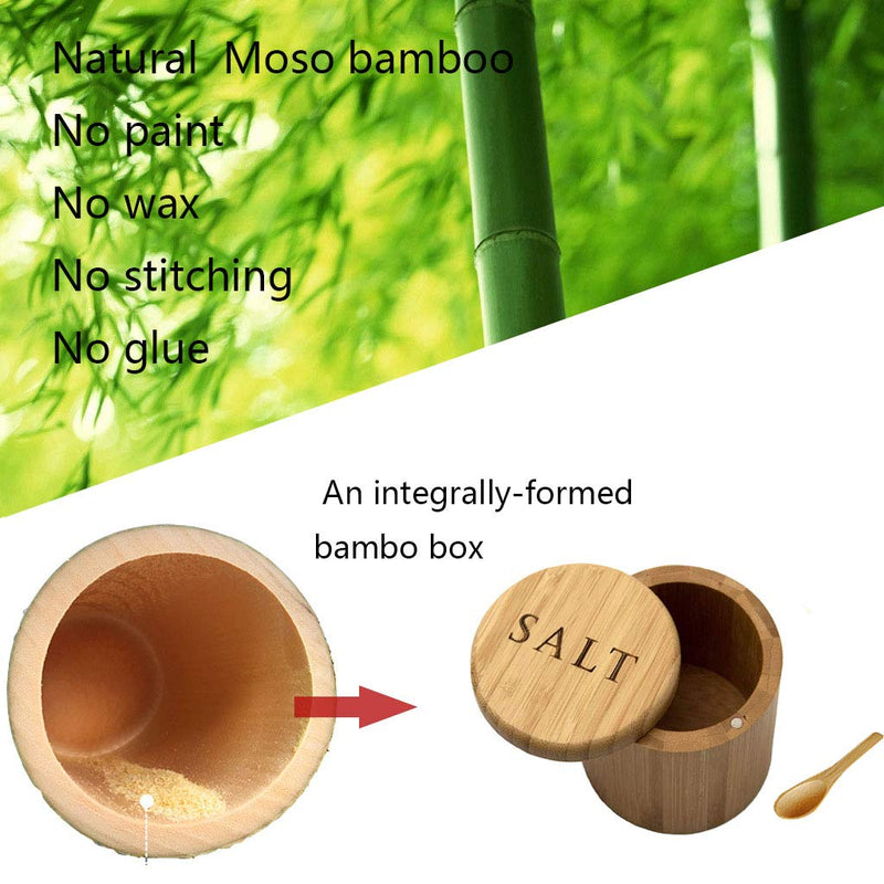 [Australia - AusPower] - Salt Cellar, Bamboo Salt Box, Salt Container With Spoon, Salt Holder With Lid, Salt Shaker, Cumin and Pepper Bowl with Magnetic Swivel Lid (1 box with engraved "Salt")… ("SALT" engraved) "SALT" engraved 