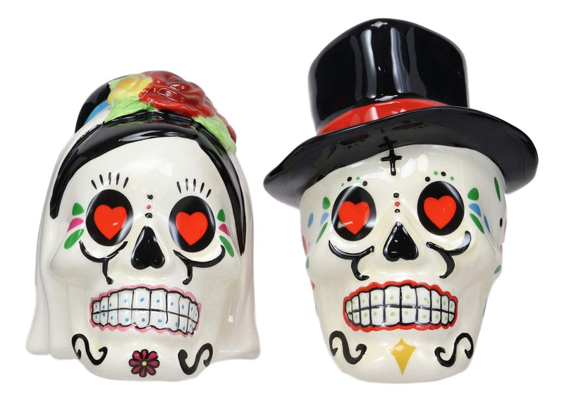 [Australia - AusPower] - Ebros Love Never Dies Day Of The Dead Bridal Wedding Bride And Groom Sugar Skulls Salt And Pepper Shakers Set Ceramic Holder Kitchen Decor As Dias De Los Muertos Calacas Prop Decorative 