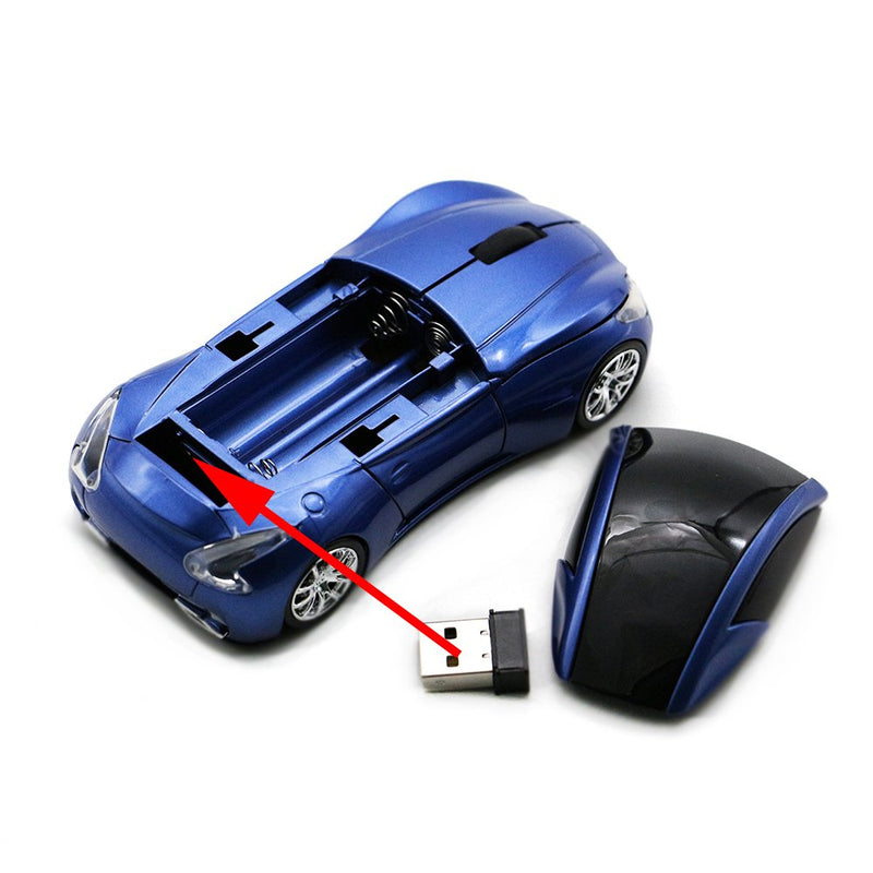 [Australia - AusPower] - Ai5G Race Car Mouse Wireless Sports Car Shaped Mouse 2.4GHz LED Light Shining Surface Decoration Desktop Laptop Computer Mouse Optical Mice (Blue) Blue 