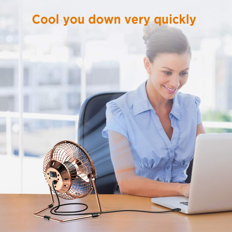 [Australia - AusPower] - EasyAcc 6 Inch USB Desk Fan, [ Small Quiet Powerful Metal Fan ] USB Powered Portable Fan, Strong Airflow& 360°Rotation Personal Table Cooling Fan with 2 Speed(USB POWERED ONLY) 6" USB Fan Bronzer 