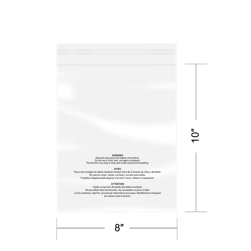[Australia - AusPower] - 100 Count - 8" x 10", Self Seal 1.6 Mil Clear Plastic Poly Bags with Suffocation Warning for Clothing, T-Shirt, Brochure, Prints, Handicraft Gift-Resealable Adhesive 8" x 10" Resealable Glue 