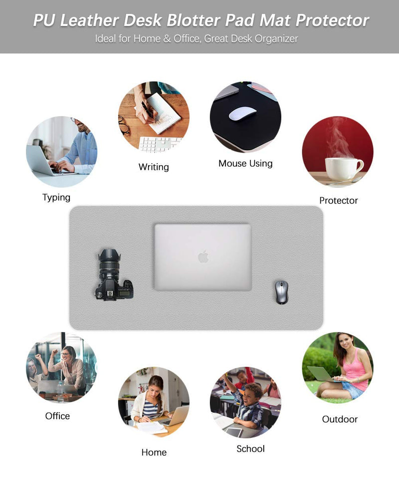 [Australia - AusPower] - Office Desk Pad Protector Mouse Pad 17 X 34 Inch Desk Blotter Pad on Top of Writing Desks Waterproof PU Leather Desk Mat Desktop Accessory Organizer for Computer Laptop Keyboard Dual-Sided Gray/White 17X34 Inch Gray + White 