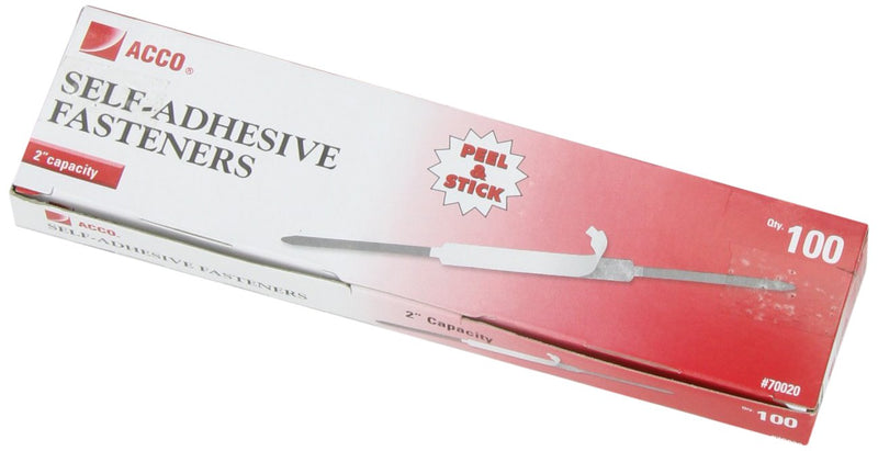 [Australia - AusPower] - ACCO Self-Adhesive Fasteners, 2" Capacity, Economy, 100 Fasteners/Box (70020), Silver (A7070020) 