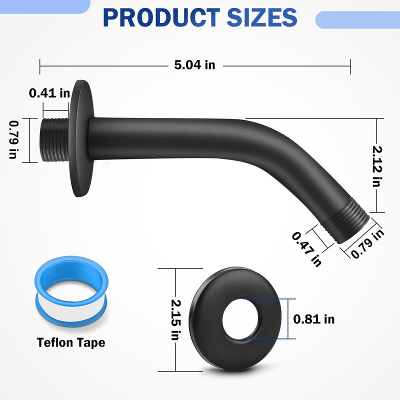 [Australia - AusPower] - 2 Pack Shower Arm with Flange, 6 Inch Shower Head Extension Arm Wall Mounted, Stainless Steel Replacement Shower Pipe Arm for Bathroom Fixed Shower Handheld Showerhead Matte Black 