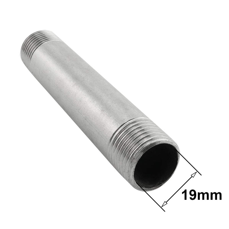 [Australia - AusPower] - heyous 2pcs 304 Stainless Steel Pipe Fitting Connector, Double Male Threaded, OD 20mm, Length 100mm Nipple Cast Pipe, Silver Tone 