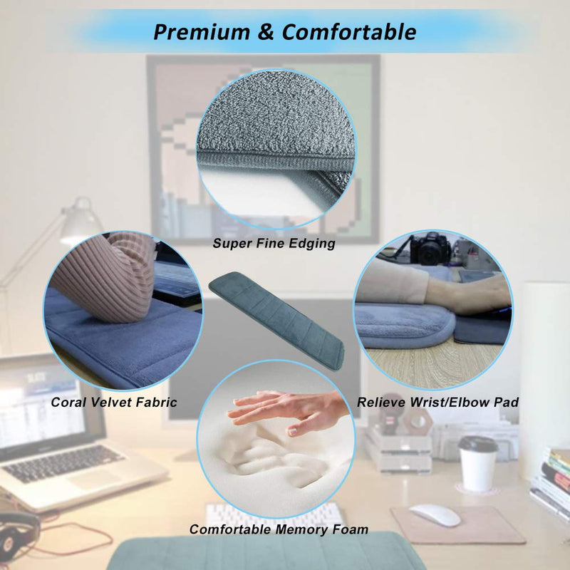 [Australia - AusPower] - Upgraded Computer Wrist Elbow Pad, Creatiee Premium Memory Cotton Desktop Keyboard Arm Rest Support Mat for Office Desktop Working Gaming - Less Elbow Pain(Long-Sized, 7.9 x 31.5 inch)(Gray) Gray 
