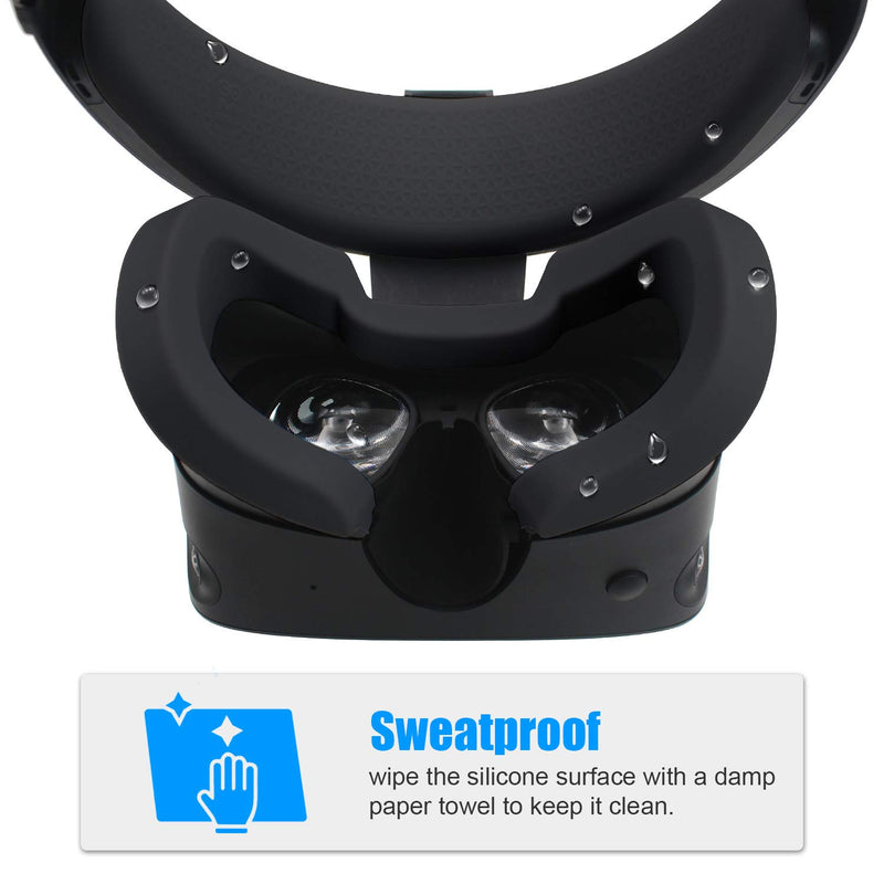 [Australia - AusPower] - AMVR VR Mask Silicone Protective Cover & Front Foam and Rear Foam Silicone Cover Suit Set for Oculus Rift S Headset Sweatproof Waterproof Anti-Dirty Replacement Face Pads Accessories (Black) Black 