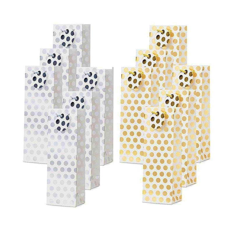 [Australia - AusPower] - UNIQOOO 12Pcs Metallic Gold Silver Polka Dots Wine Gift Bag w/Tag and 60 Sheets Metallic Gold & Silver Gift Tissue Paper Bundle 