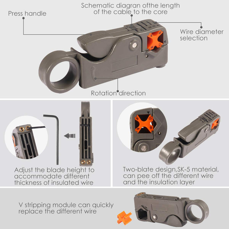 [Australia - AusPower] - Coax Cable Crimper, Coaxial Compression Tool Kit Wire Stripper with F RG6 RG59 Connectors Coax crimper 