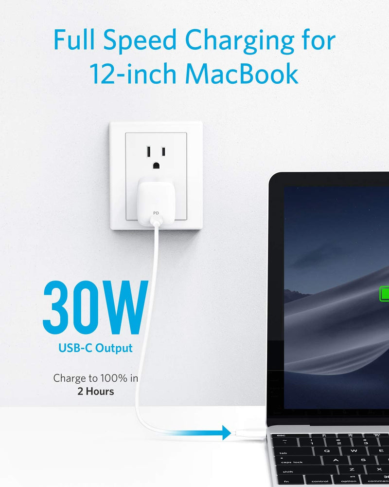 [Australia - AusPower] - iPhone 12 Charger [GaN Tech], Anker 30W Compact USB-C Wall Charger with Power Delivery, PowerPort Atom for iPhone 12 / Mini/Pro/Pro Max / 11 / X/XS/XR, iPad Pro, MacBook 12'', Pixel, Galaxy White 