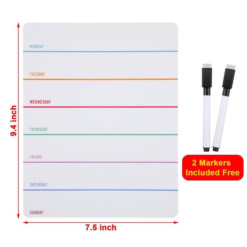 [Australia - AusPower] - 2 Pieces Magnetic Weekly Dry Erase Boards Erasable Weekly Calendars Whiteboard Planners with 2 Pieces Markers for Office, Home, School Supplies (Color 1, 9.4 x 7.5 Inch) Chic Style 